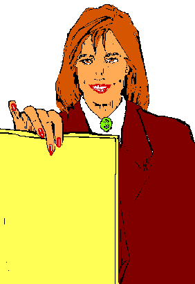 Dibujo de una secretaria con un informe