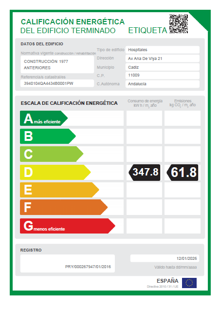Calificación Energética del Hospital Puerta del Mar de Cádiz