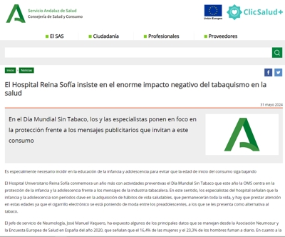 Noticia en página Consejería de Salud y Consumo