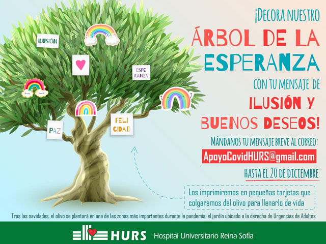 Arbol de la Esperanza. Con tu mensaje de ilusión y buenos deseos. Mándanos tu mensaje a apoyocovidhurs@gmail.com. Hasta el 20 de diciembre