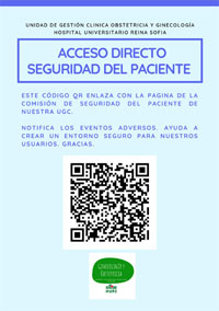 Este código QR enlaza con la pestaña de la comisión de seguridad del paciente para facilitar la notificación de eventos adversos y conocer las propuestas de mejora