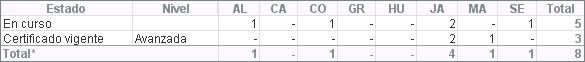 Nº procesos en curso y con certificación vigente según provincia y nivel (01/07/2018)