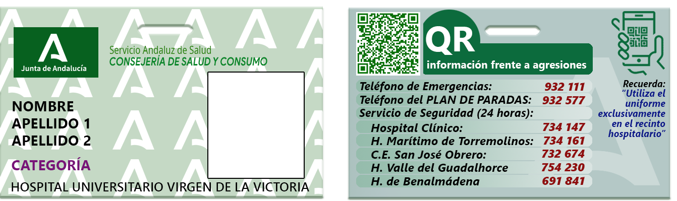 Tarjeta identificativa para profesionales del Hospital Universitario Virgen de la Victoria