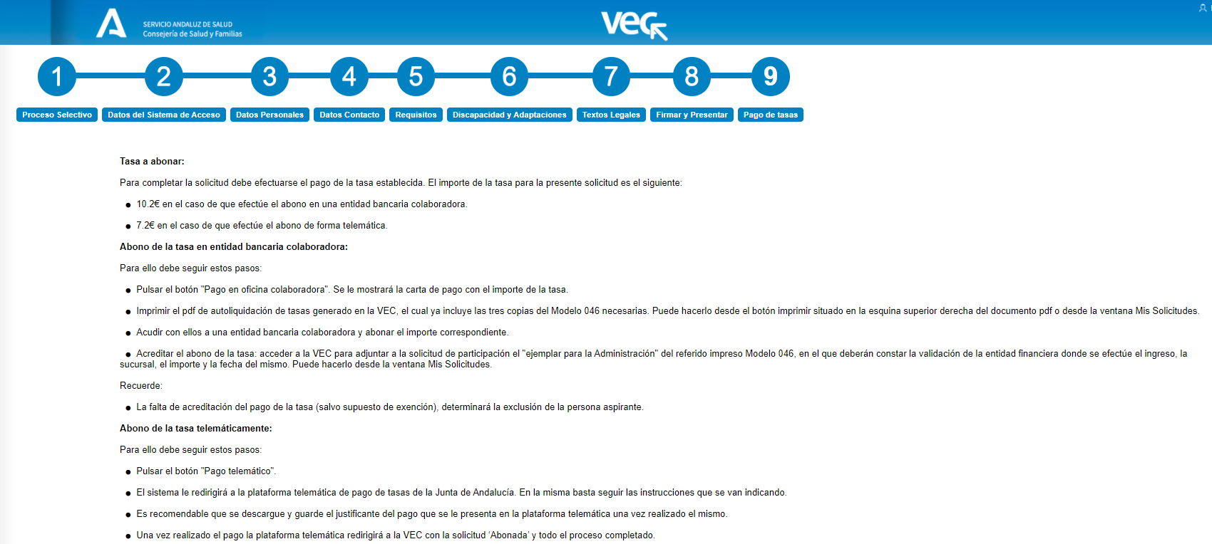 Proceso de inscripción en oposiciones del SAS